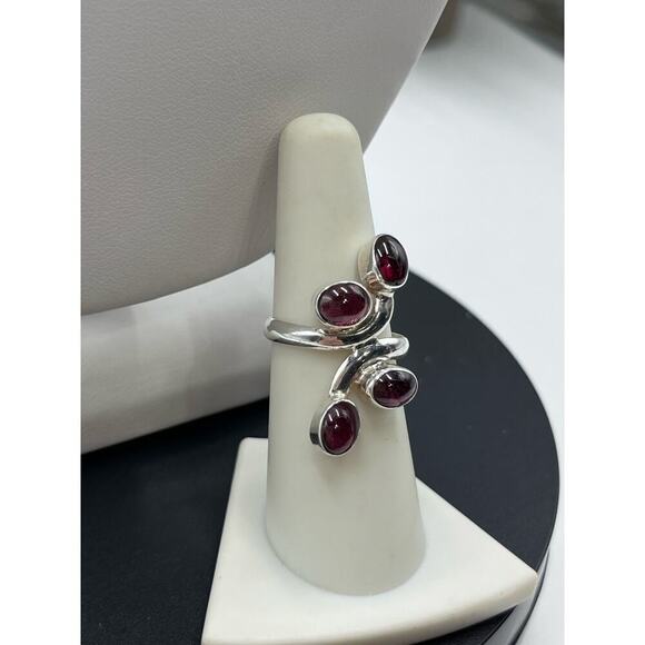 Sterling Silver 925 Semi Precious Stone Garnet Y Necklace and Ring Set Sz 8 - Picture 4 of 16